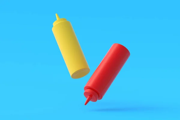 Frascos Ketchup Mostaza Concepto Comida Rápida Renderizar — Foto de Stock