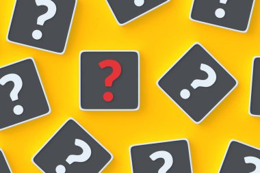 Soru sembollü buzdolabı mıknatısı. Doğru cevap. Yanlış soru. Faq ve destek. Problem çözümü konsepti. Şüpheli bir karar. Bilgi ara. Üst Manzara. 3d hazırlayıcı