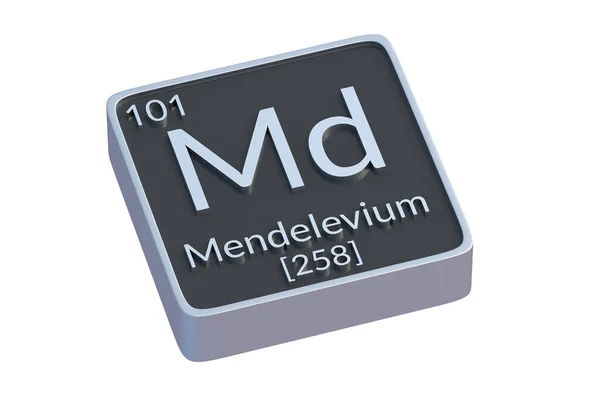 白色の背景に隔離された周期表のMendelevium Md化学元素 化学元素の金属記号 3Dレンダリング — ストック写真