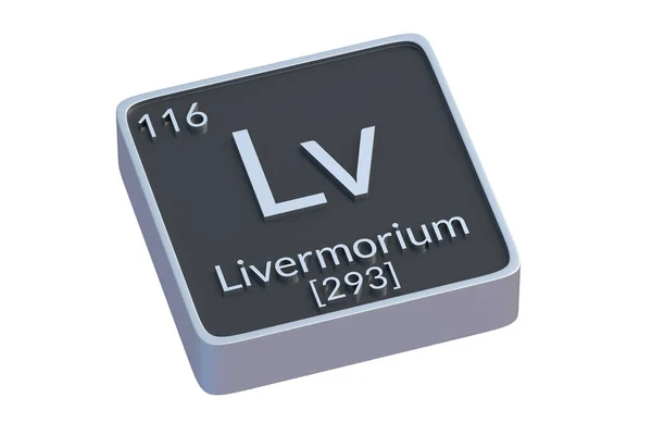 Ліверморіум Хімічний Елемент Періодичної Таблиці Ізольований Білому Тлі Металевий Символ — стокове фото