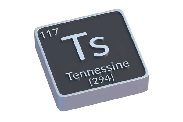 白色の背景に分離された周期表のテネシンT化学元素 化学元素の金属記号 3Dレンダリング — ストック写真