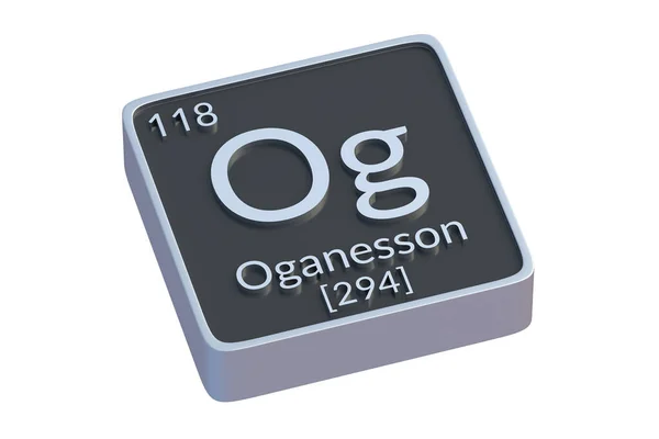 Oganesson Pierwiastek Chemiczny Układu Okresowego Izolowany Białym Tle Metalowy Symbol — Zdjęcie stockowe