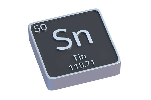 Tin Χημικό Στοιχείο Του Περιοδικού Πίνακα Που Απομονώνεται Λευκό Φόντο — Φωτογραφία Αρχείου