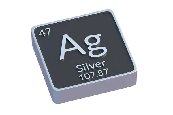 Silver Kemisk Del Periodiska Tabellen Isolerad Vit Bakgrund Metallisk Symbol — Stockfoto
