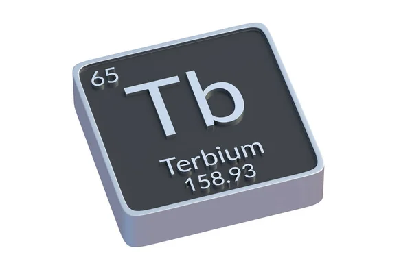 白色の背景に分離された周期表のテルビウムTb化学元素 化学元素の金属記号 3Dレンダリング — ストック写真