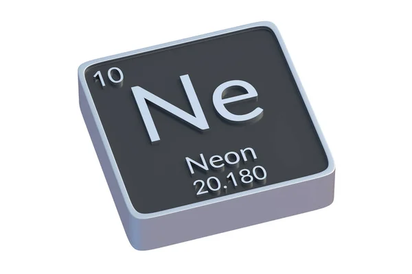 Neon Kemisk Del Periodiska Tabellen Isolerad Vit Bakgrund Metallisk Symbol — Stockfoto