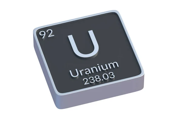 Uranium Chemisch Element Van Periodiek Systeem Geïsoleerd Witte Achtergrond Metaalsymbool — Stockfoto