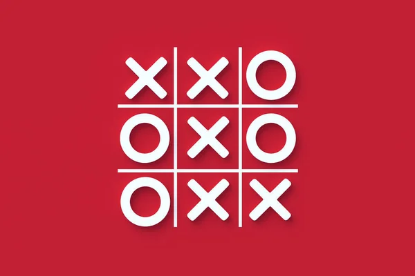 stock image Tic tac toe game on red background. Funny leisure. Top view. 3d render