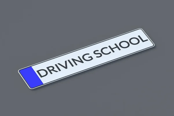 Napis Szkoły Jazdy Tablicy Rejestracyjnej Prawo Drogowe Kurs Jazdy Renderowanie — Zdjęcie stockowe