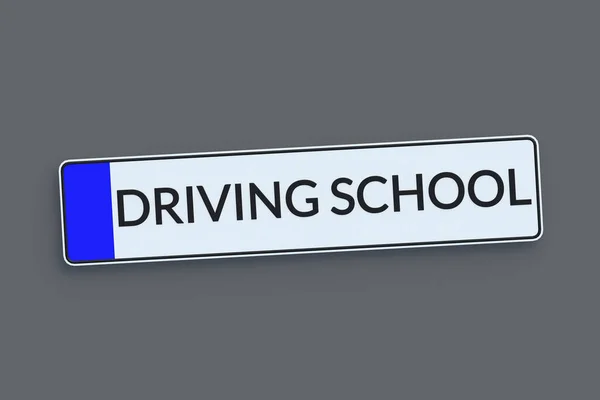 Napis Szkoły Jazdy Tablicy Rejestracyjnej Prawo Drogowe Kurs Jazdy Widok — Zdjęcie stockowe