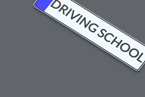 Iscrizione Della Scuola Guida Sulla Targa Dell Auto Leggi Stradali — Foto Stock