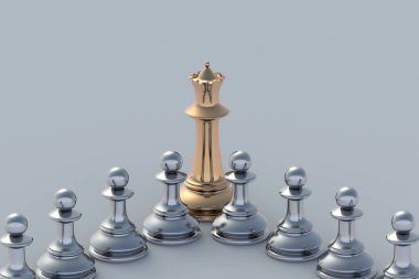 Yenilikçi bir gelişme. Altın ve gümüş satranç figürleri. Hedefe ulaşma başarısı. Başarılı bir strateji. Şirket ilişkileri. Sevk programı. Başarının zirvesi. İşletme. 3d hazırlayıcı