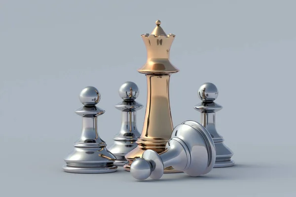 Týmová Práce Budování Týmu Zlaté Stříbrné Šachové Figurky Dovednost Vést — Stock fotografie