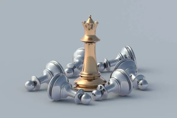 Koncept Vedoucího Týmu Zlaté Stříbrné Šachové Figurky Týmová Práce Budování — Stock fotografie