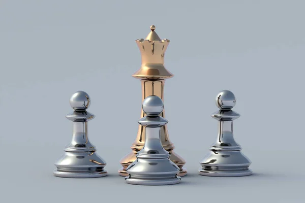 Peça de xadrez de ouro 3d rei ou rainha em plano de fundo isolado  estratégia de xadrez para liderança empresarial