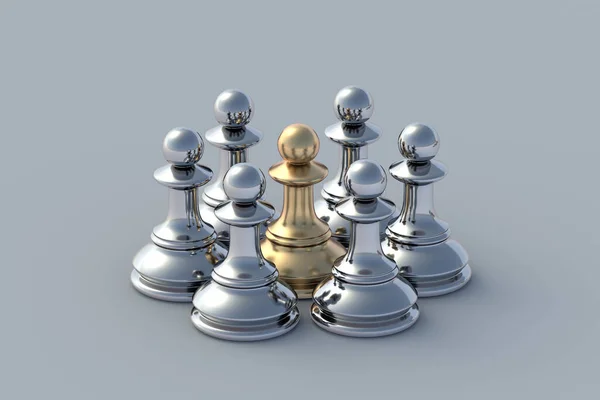 企業関係だ 金と銀のチェスの数字 革新的な開発 目標の達成 成功した戦略だ 紹介プログラム 成功の頂点 経営管理だ 3Dレンダリング — ストック写真
