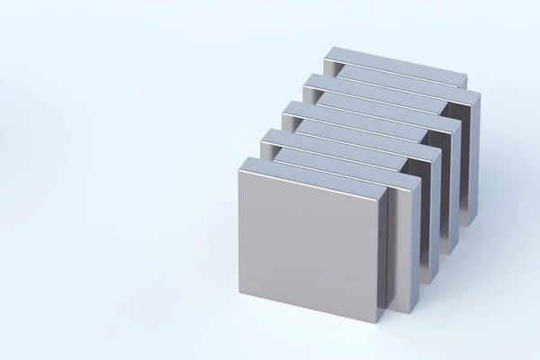 白い背景に正方形のネオジム磁石の行 コピースペース 3Dレンダリング — ストック写真