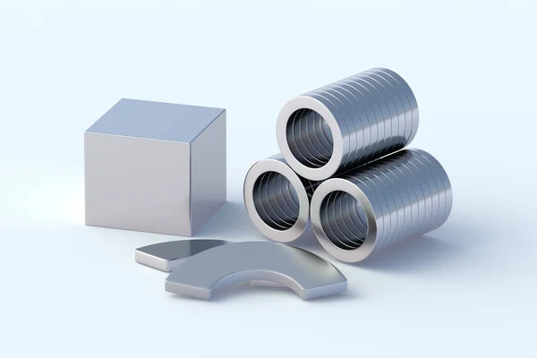 Groep Neodymium Magneten Witte Ondergrond Renderen — Stockfoto