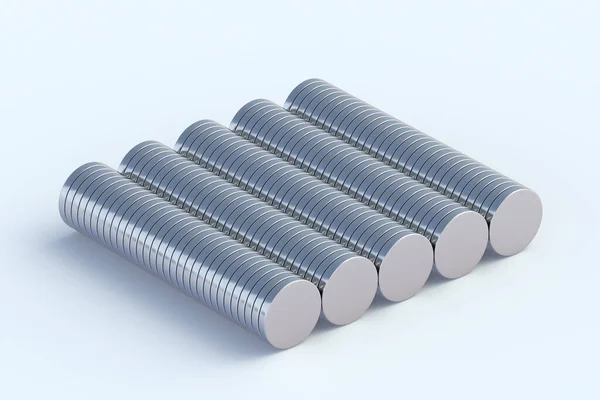 Reihen Von Neodym Magneten Auf Weißem Hintergrund Darstellung — Stockfoto