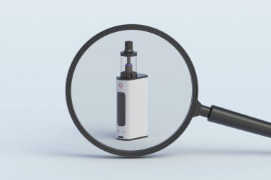Büyüteç arkasında elektronik sigara. 3d hazırlayıcı