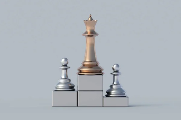领奖台上的金银棋手 职业发展概念 目标实现 新位置 工作中的晋升 领导技巧 公司主管 有才华的员工3D渲染 — 图库照片