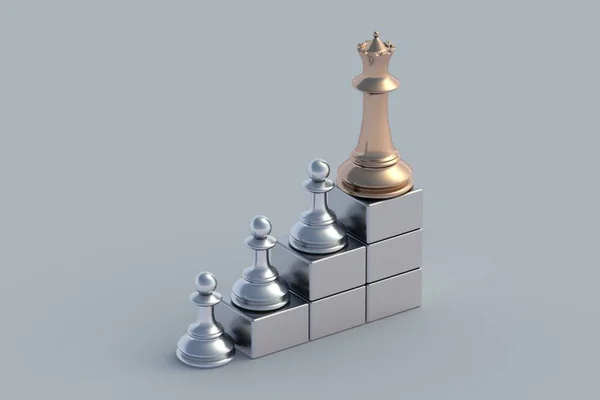 Vedoucí Trhu Zlaté Stříbrné Šachové Figurky Schodech Koncepce Růstu Kariéry — Stock fotografie