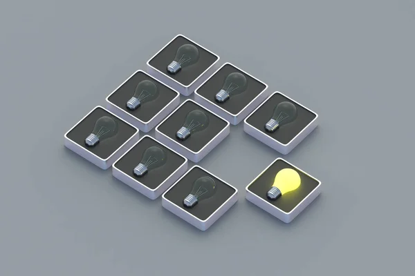 Ιδέα Φωτεινός Λαμπτήρας Στο Κουμπί Μυαλό Και Έμπνευση Επίλυση Προβλημάτων — Φωτογραφία Αρχείου