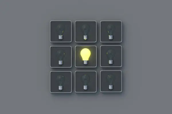 Καινοτόμο Επίτευγμα Φωτεινός Λαμπτήρας Στο Κουμπί Τεχνητή Νοημοσύνη Σωστό Συμπέρασμα — Φωτογραφία Αρχείου