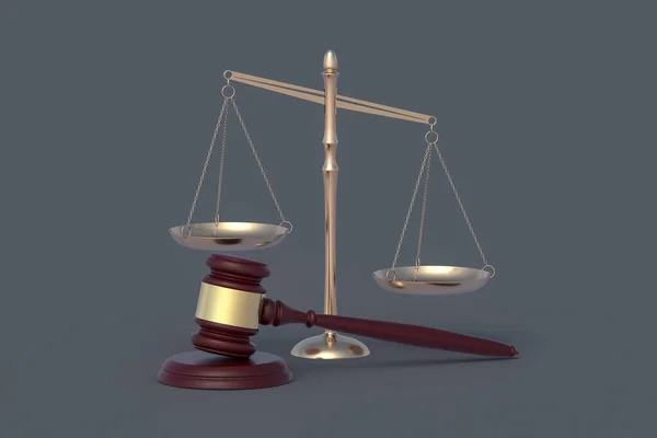 Концепция Юридического Права Весы Правосудия Возле Молотка Черном Столе Наказание — стоковое фото