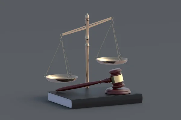 Escalas Justicia Cerca Martillo Libro Concepto Derecho Jurídico Castigo Responsabilidad —  Fotos de Stock