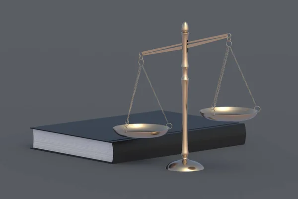 Ζυγαριά Της Δικαιοσύνης Κοντά Στο Βιβλίο Έννοια Νομικού Δικαίου Τιμωρία — Φωτογραφία Αρχείου