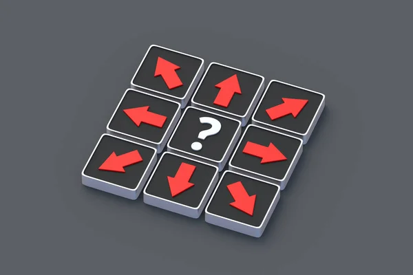 Question Mark Arrows Buttons Concept Non Professionalism Journalism Unsuccessful Search — Stock Photo, Image