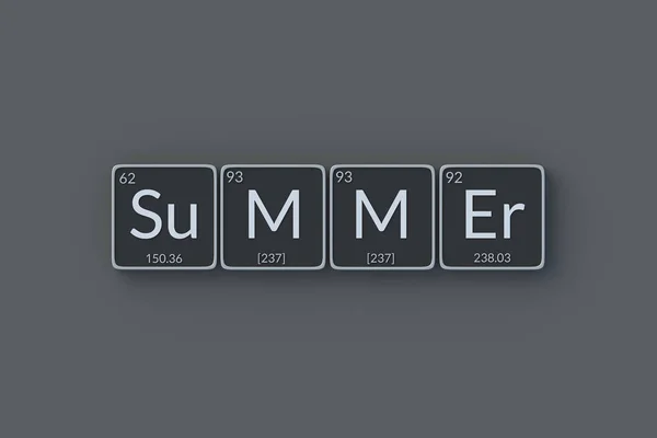 元素样式周期表中的单词夏季 顶部视图 3D渲染 — 图库照片