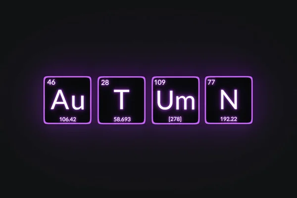 Glowing Word Autumn Periodic Table Elements Style Top View Render — Stock Photo, Image