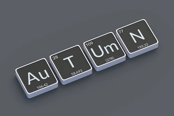 Word Autumn Periodic Table Elements Style Top View Render — Stock Photo, Image