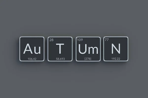 Word Autumn Periodic Table Elements Style Top View Render — Stock Photo, Image
