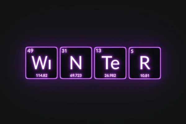 Glowing Word Winter Periodic Table Elements Style Top View Render — Stock Photo, Image