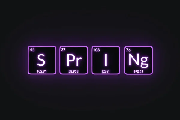 Glowing Word Spring Periodic Table Elements Style Top View Render — Stock Photo, Image