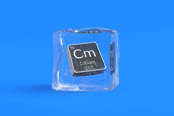 冰块中周期表的Curium Cm化学元素 化学元素的符号 3D渲染 — 图库照片