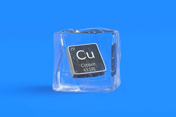 Periyodik Tablodaki Bakır Kimyasal Elementi Buz Küpünde Kimya Elementinin Sembolü — Stok fotoğraf