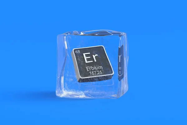 氷のキューブ内の周期表のエルビウムEr化学元素 化学元素の象徴 3Dレンダリング — ストック写真