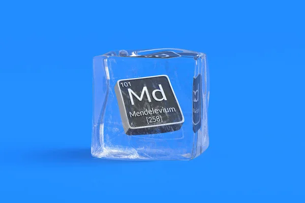 Mendelewium Pierwiastek Chemiczny Układu Okresowego Kostce Lodu Symbol Elementu Chemicznego — Zdjęcie stockowe