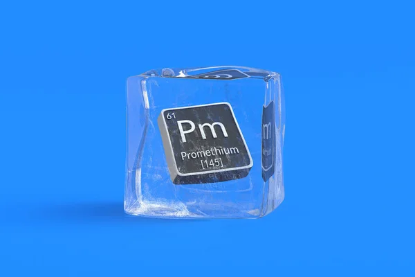 Prometium Elemento Químico Tabela Periódica Cubo Gelo Símbolo Elemento Químico — Fotografia de Stock