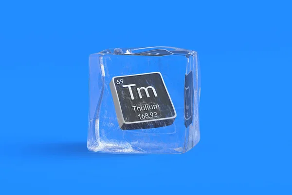 氷のキューブ内の周期表のThulium Tm化学元素 化学元素の象徴 3Dレンダリング — ストック写真