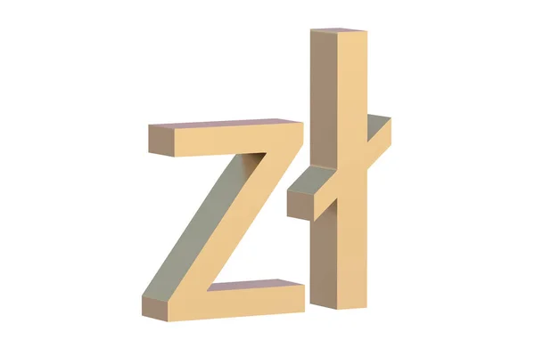 Zloty Symbol Isolated White Background Golden Currency Sign Polish Money — Stock Photo, Image
