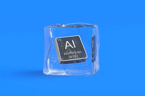 冰块中周期表的铝化学元素 化学元素的符号 3D渲染 — 图库照片