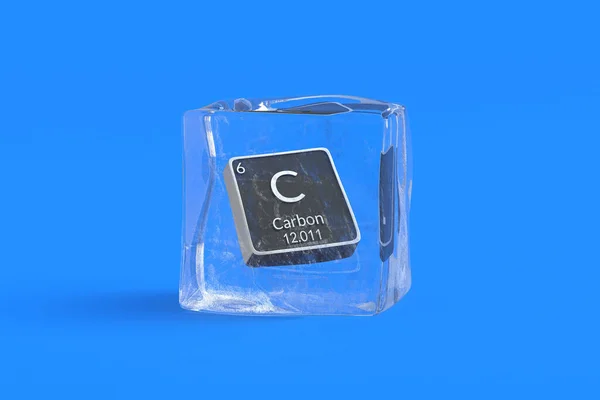 氷のキューブ内の周期表の炭素C化学元素 化学元素の象徴 3Dレンダリング — ストック写真