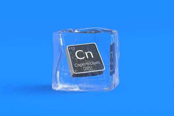 Copernicium Elemento Chimico Della Tavola Periodica Nel Cubo Ghiaccio Simbolo — Foto Stock