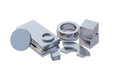 Beyaz zemin üzerinde izole edilmiş neodymium mıknatısları. 3d hazırlayıcı