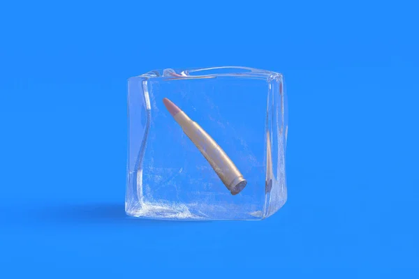 氷のキューブに弾丸 3Dイラスト — ストック写真